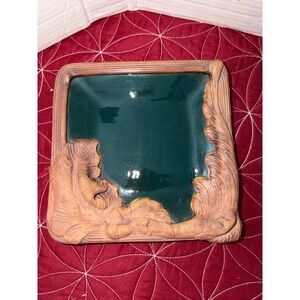 TerraFirma Ceramics 1991 Vintage Square Pottery Dish Oak Leaf Acorn Green Brown